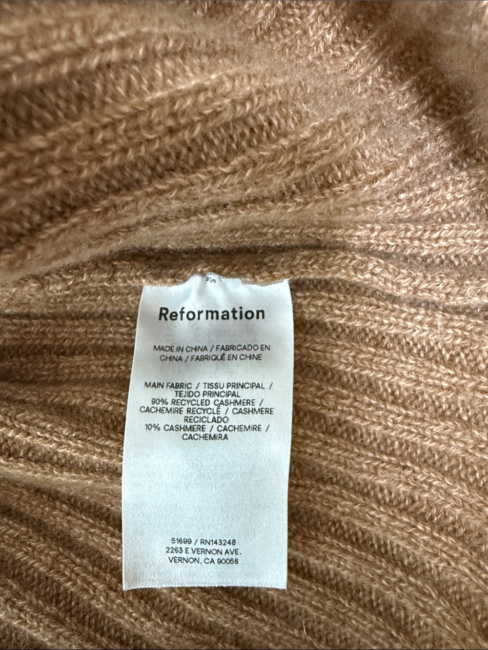 Reformation Cashmere Camel V-Neck Collared Cropped Sweater - Picture 4 of 7